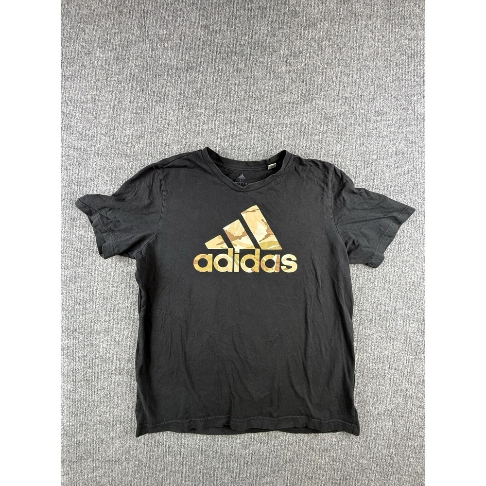 Adidas Shirt Mens Large Black Camo Logo Graphic Short Sleeve Tee Sports Athletic